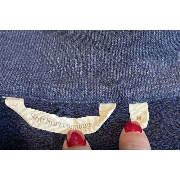 Soft Surroundings Sz M French Terry Snap Front Pull Over Sweatshirt Tunic Blue - Picture 7 of 8